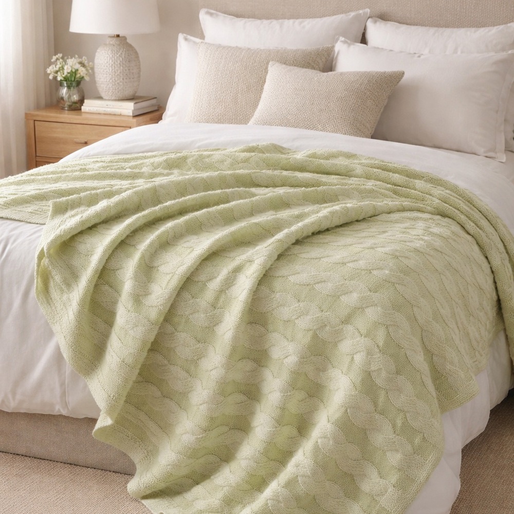 Green Knit Throw Blanket NWT